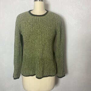 Liz Claiborne LIZSPORT Green/Black Knit Sweater M 100% Cotton Winter Warm Mature